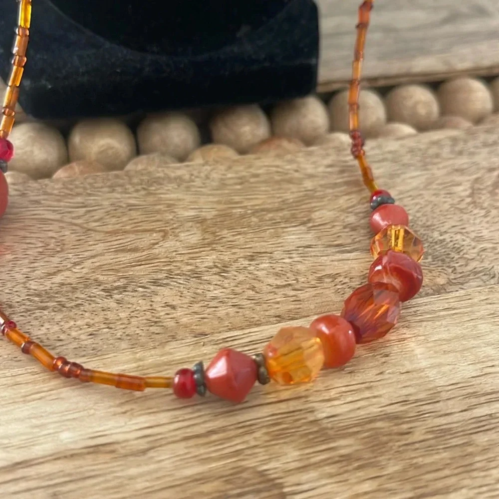 Beaded long necklace glass orange boho casual - Picture 5 of 10